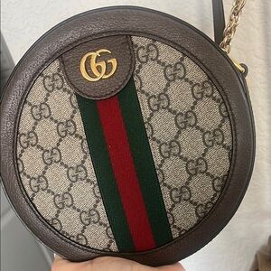 Gucci Brown and Beige Round Crossbody Bag